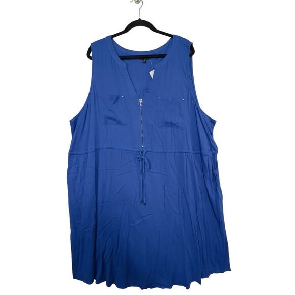 NWOT Torrid MINI TEXTURED RAYON SHIRT DRESS - royal blue plus size 5 - Picture 2 of 16
